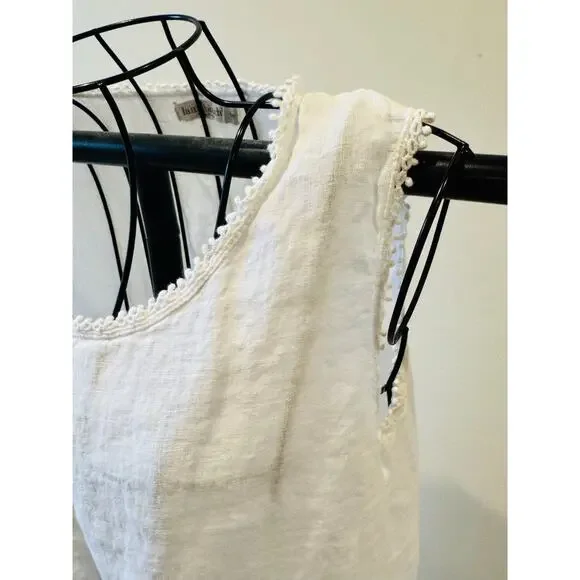 Laura Bianchi Women Sm White Linen Tank Top Lace Trim Sleeveless Italian Blouse - Picture 4 of 5